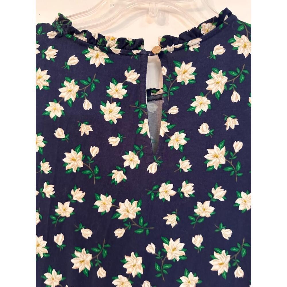 Draper James Dress Womens Size M Navy Blue Floral Tiered Ruffled Mock Neck Boho - Picture 8 of 8